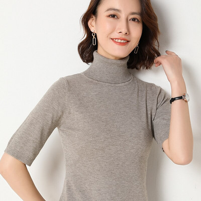 Najnoviji stil Proljeće Ljeto Ženski ženski pleteni pulover s dolčevitom do pola rukava Mekani divlji jednobojni udobni ležerni