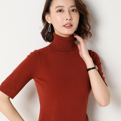 Najnoviji stil Proljeće Ljeto Ženski ženski pleteni pulover s dolčevitom do pola rukava Mekani divlji jednobojni udobni ležerni