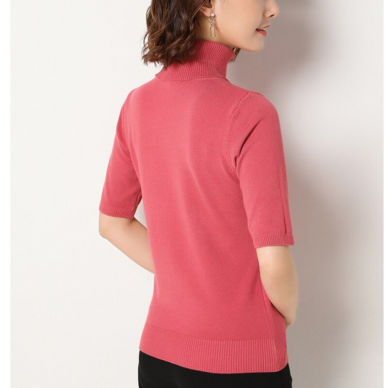 Najnoviji stil Proljeće Ljeto Ženski ženski pleteni pulover s dolčevitom do pola rukava Mekani divlji jednobojni udobni ležerni