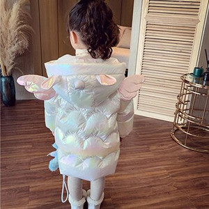 Baby Girl Ziemas jaka Cute Unicorn Krāsaini Mēteļi Meitenēm Silti Ar kapuci Parka Snowsuit Vēja necaurlaidīgs Bērnu Virsdrēbes Apģērbs