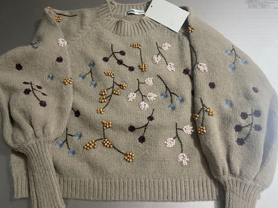 ROENICK sieviešu modes krelles izšuvumi džemperi Sieviešu laternas piedurknēm, trikotāžas, apgriezti topi Vintage eleganti džemperi