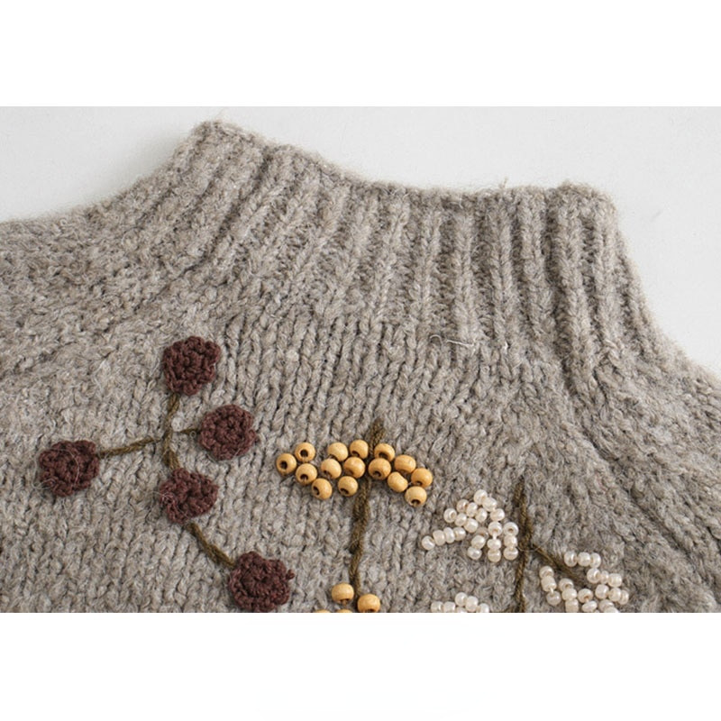 ROENICK sieviešu modes krelles izšuvumi džemperi Sieviešu laternas piedurknēm, trikotāžas, apgriezti topi Vintage eleganti džemperi