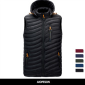 2021 Νέο αφαιρούμενο καπέλο ανδρικό γιλέκο Απλό μονόχρωμο Ζεστό ανδρικό μπουφάν και παλτό Άνετα ανδρικά γιλέκα χειμερινής μόδας