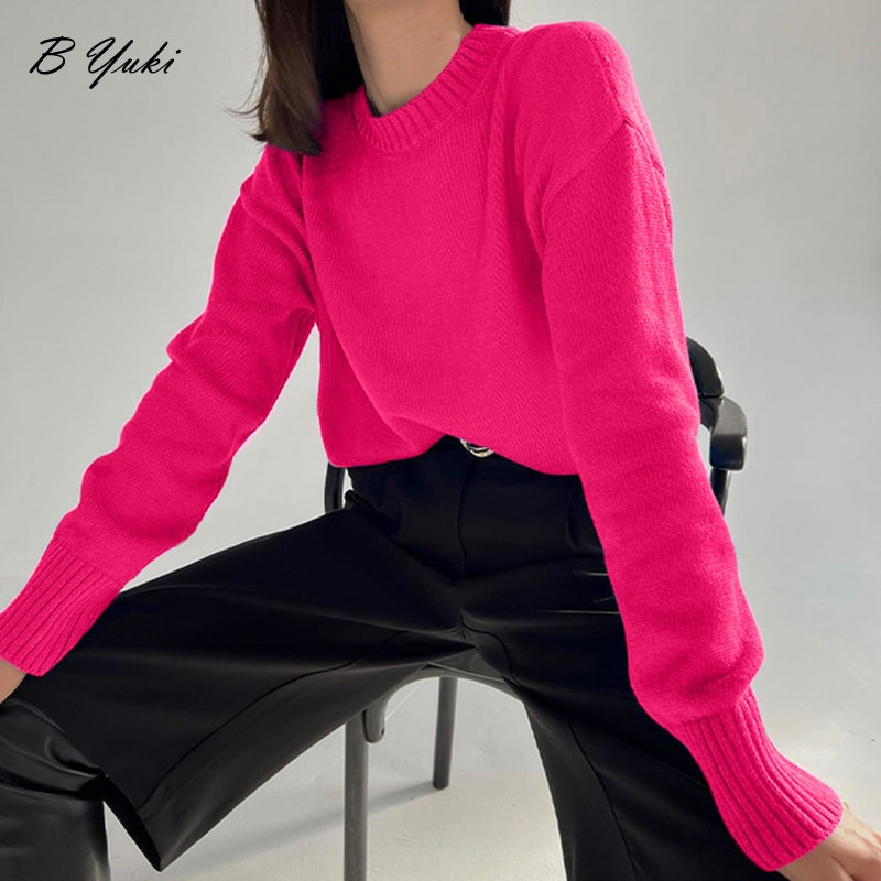 Blessyuki Basic kašmira trikotāžas džemperi sievietēm, 2022. gada rudens, ziemas, brīvs O veida kakla izgriezums, vienkāršs sieviešu džemperis, ikdienišķs, ciets, mīksts džemperis