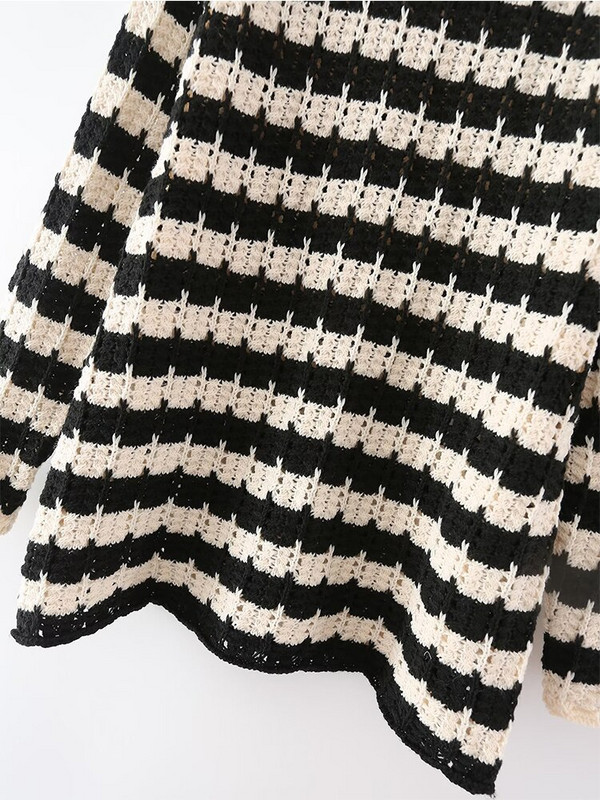 YENKYE jauns sieviešu svītrains Pointelle trikotāžas džemperis ar garām piedurknēm O kakla sieviešu rudens džemperi, eleganti topi