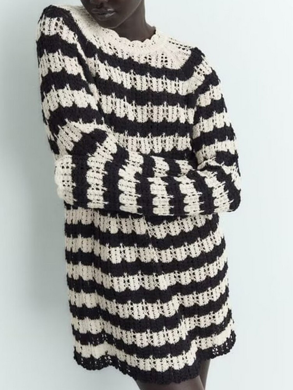 YENKYE jauns sieviešu svītrains Pointelle trikotāžas džemperis ar garām piedurknēm O kakla sieviešu rudens džemperi, eleganti topi