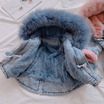 Χειμερινό μωρό κορίτσι Ζεστό χοντρό τζιν μπουφάν Γούνα με κουκούλα Μικρό κορίτσι Βρεφικό μωρό Μπουφάν τζιν βαμβακερό Παιδικά αγόρια πάρκα Παιδιά