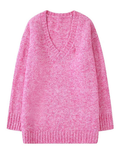 YENKYE jauns rudens sieviešu vintage lielizmēra, mīksts trikotāžas džemperis ar garām piedurknēm ar V kakla izgriezumu, sieviešu džemperi, elegants tops