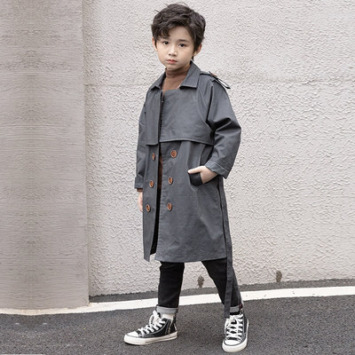 Vintage Trench Coat Zēniem Vēja Necaurlaidīga Jaka Britu Divrindu Viduklis Josts Vējjaka Bērnu Apģērbi