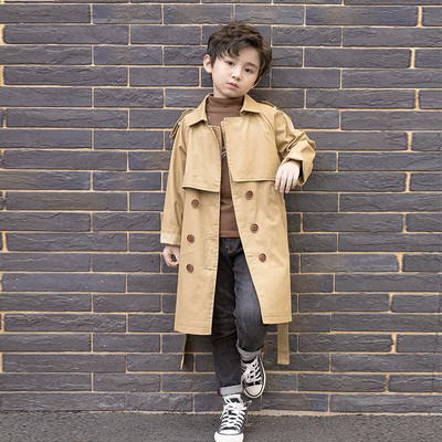 Vintage Trench Coat Zēniem Vēja Necaurlaidīga Jaka Britu Divrindu Viduklis Josts Vējjaka Bērnu Apģērbi