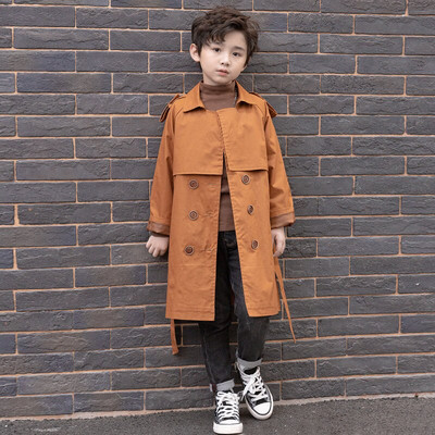 Vintage Trench Coat Zēniem Vēja Necaurlaidīga Jaka Britu Divrindu Viduklis Josts Vējjaka Bērnu Apģērbi