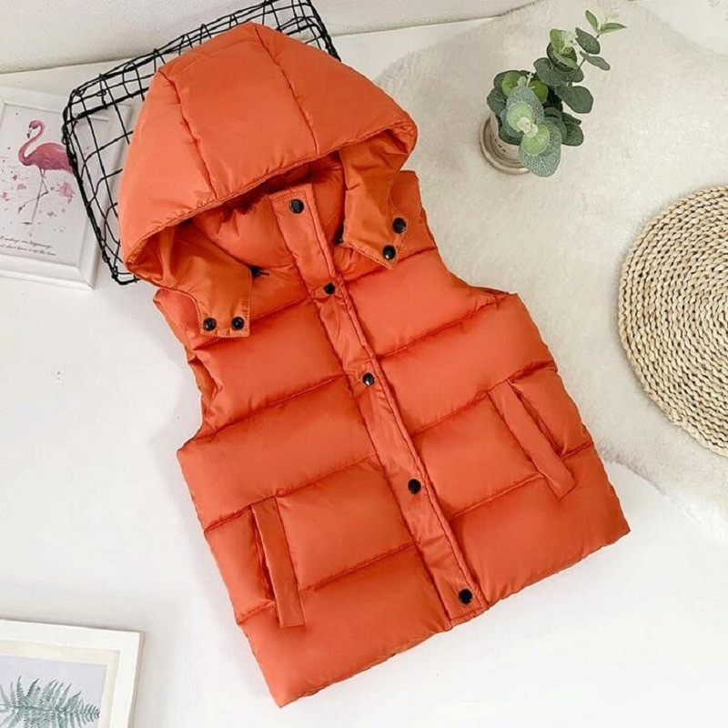 Ziemas kokvilnas silta modes veste ar kapuci zēniem, meitenēm, sabiezināta bezpiedurkņu jaka bērniem, veste mētelis bērnu apģērbi, topi