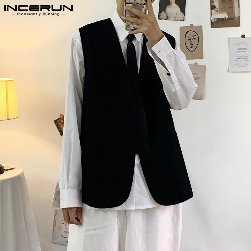 2022. Modni muški prsluci s jednim gumbom s V izrezom Ulična odjeća Ležerni prsluci bez rukava Jednobojni elegantni muški kaputi S-5XL INCERUN 7