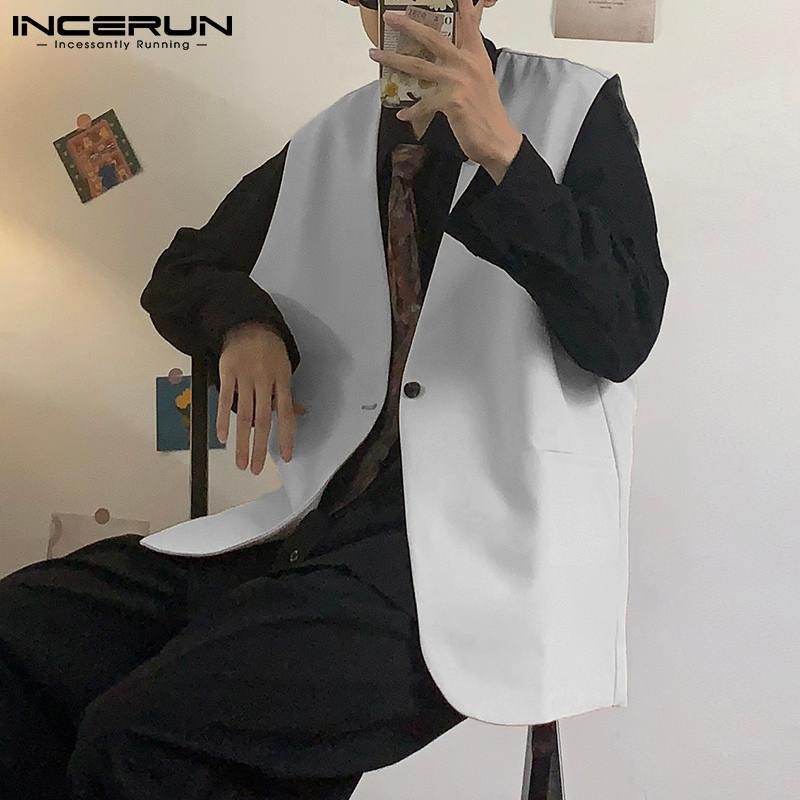 2022. Modni muški prsluci s jednim gumbom s V izrezom Ulična odjeća Ležerni prsluci bez rukava Jednobojni elegantni muški kaputi S-5XL INCERUN 7