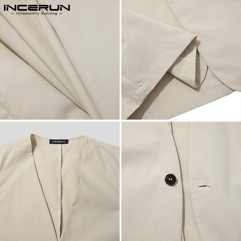 2022. Modni muški prsluci s jednim gumbom s V izrezom Ulična odjeća Ležerni prsluci bez rukava Jednobojni elegantni muški kaputi S-5XL INCERUN 7