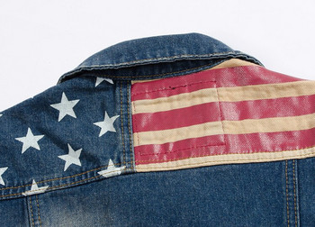2021 Нова дънкова жилетка Американско знаме Ежедневни пънк рок дупки Каубойски сини дънки Жилетка Модна мъжка мотоциклетна жилетка без ръкави