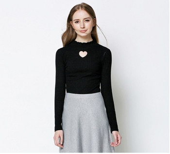 Mikumn Punk Gothic Women Autumn White Black Love Heart Hollow Out Sexy Slim Bottonce Shirt Женски трикотажни горнища