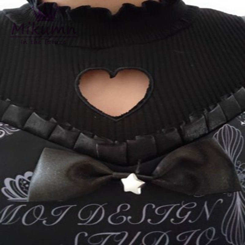 Mikumn Punk Gothic Sieviešu rudens balts, melns mīlestības sirds dobs, seksīgs, plāns krekls sieviešu trikotāžas topi