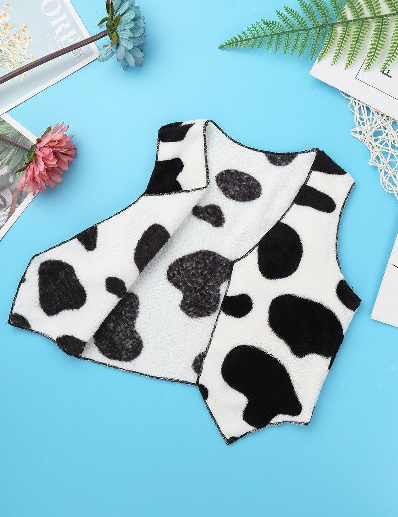 Jauns unisex zēnu meiteņu, mīksts flaneļa piedurkņu, atvērts priekšpuse, govs apdrukāta veste, topi, bērnu kovboju kovboju kleitas kostīms