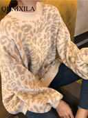 Νέο πουλόβερ Γυναικεία ζιβάγκο Λεοπάρ Πλεκτό Πλεκτό Πλεκτό πουλόβερ Χειμώνας Χοντρό Γυναικείο Πουλόβερ Casual Μπλούζες Υπερμεγέθη πουλόβερ πουλόβερ