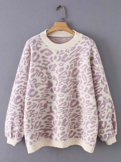 Νέο πουλόβερ Γυναικεία ζιβάγκο Λεοπάρ Πλεκτό Πλεκτό Πλεκτό πουλόβερ Χειμώνας Χοντρό Γυναικείο Πουλόβερ Casual Μπλούζες Υπερμεγέθη πουλόβερ πουλόβερ