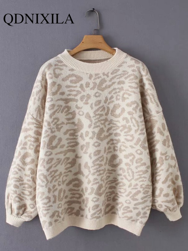 Νέο πουλόβερ Γυναικεία ζιβάγκο Λεοπάρ Πλεκτό Πλεκτό Πλεκτό πουλόβερ Χειμώνας Χοντρό Γυναικείο Πουλόβερ Casual Μπλούζες Υπερμεγέθη πουλόβερ πουλόβερ