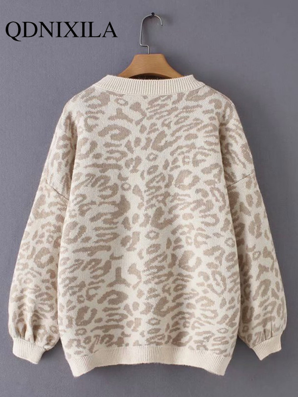 Νέο πουλόβερ Γυναικεία ζιβάγκο Λεοπάρ Πλεκτό Πλεκτό Πλεκτό πουλόβερ Χειμώνας Χοντρό Γυναικείο Πουλόβερ Casual Μπλούζες Υπερμεγέθη πουλόβερ πουλόβερ