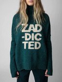 2022. gada rudens Ziemas sieviešu džemperis ar burtu apkakli sieviešu džemperis, 100% vilna ar garām piedurknēm, vaļīgas aproces, šķēlums