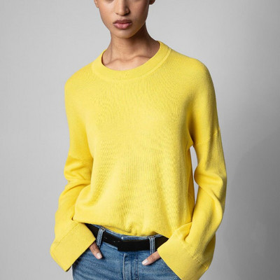 2022. gada rudens Ziemas sieviešu džemperis ar burtu apkakli sieviešu džemperis, 100% vilna ar garām piedurknēm, vaļīgas aproces, šķēlums