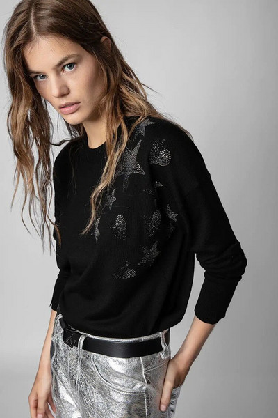 2022. gada rudens Ziemas sieviešu džemperis ar burtu apkakli sieviešu džemperis, 100% vilna ar garām piedurknēm, vaļīgas aproces, šķēlums