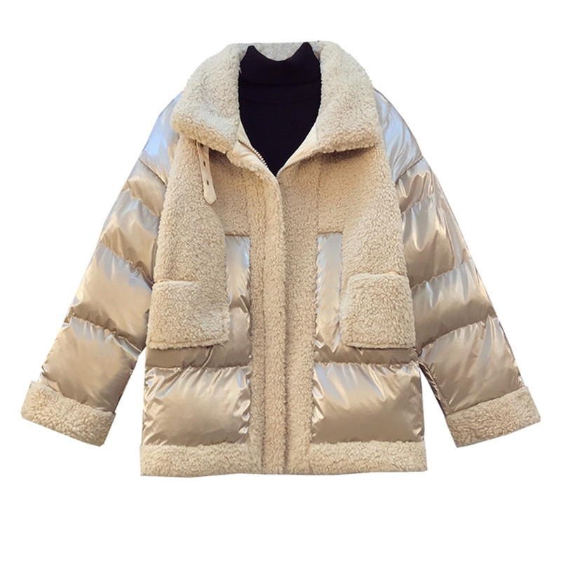 Χειμερινό μπουφάν Γυναικείο χοντρό ζεστό συναρμολογημένο αρνί μαλλί μόδας υψηλής ποιότητας πουπουλένιο κοντό σακάκι Parkas Γυναικείο φαρδύ βαμβακερό παλτό