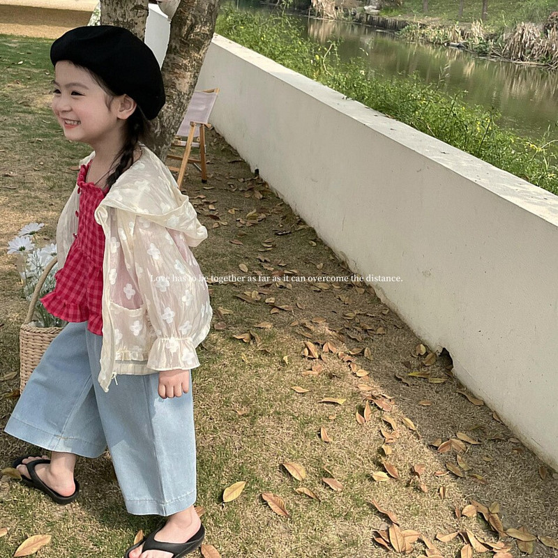 Καλοκαιρινή μόδα Ελαφρύ παιδικό μπλουζάκι με λουλουδάτο κέντημα Lovely girls παλτό Βρεφικά μπουφάν με κουκούλα με φερμουάρ 1-8 ετών