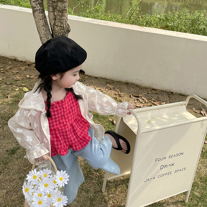 Καλοκαιρινή μόδα Ελαφρύ παιδικό μπλουζάκι με λουλουδάτο κέντημα Lovely girls παλτό Βρεφικά μπουφάν με κουκούλα με φερμουάρ 1-8 ετών