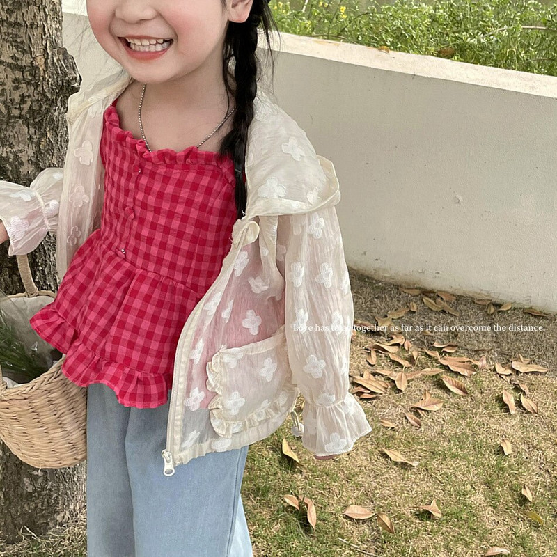 Καλοκαιρινή μόδα Ελαφρύ παιδικό μπλουζάκι με λουλουδάτο κέντημα Lovely girls παλτό Βρεφικά μπουφάν με κουκούλα με φερμουάρ 1-8 ετών