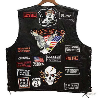 Vestă pentru motocicletă pentru bărbați Jachetă fără mâneci patru anotimpuri, broderie din piele, îmbinare, biker, vestă Harley, pentru bărbați, clasic, retro