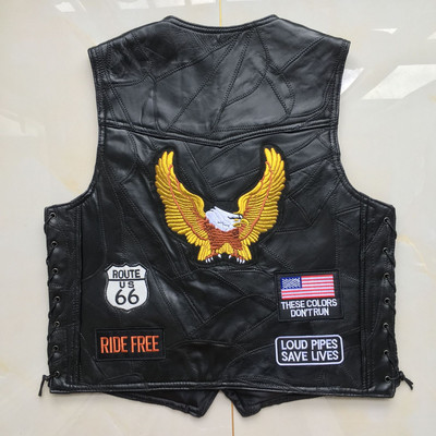 Férfi motoros mellény Four Seasons ujjatlan kabát bőr hímzés bőr összefűzés motoros Harley mellény férfi klasszikus retro