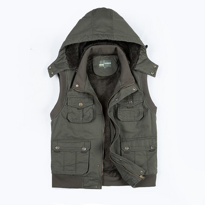 Fleece Hoodie Multi Pocket vīriešu veste ziemai Autun vīriešu bieza silta parka ceļojumu haki krāsas veste bez piedurknēm ar daudzām kabatām