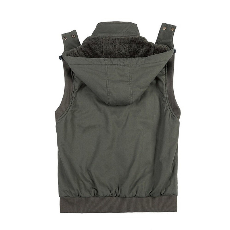 Fleece Hoodie Multi Pocket vīriešu veste ziemai Autun vīriešu bieza silta parka ceļojumu haki krāsas veste bez piedurknēm ar daudzām kabatām