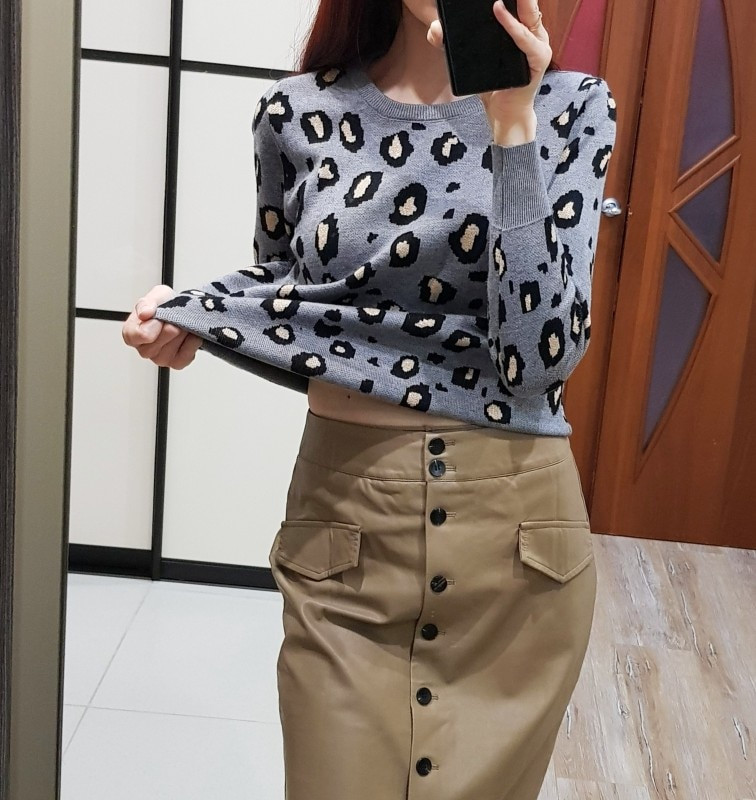 GIGOGOU Nesen Leopard Sieviešu džemperis ar O kakla izgriezumu 2022. gada rudens ziemas biezs, silti džemperi, mīksts sieviešu džemperis, trikotāžas apģērbs, velkams