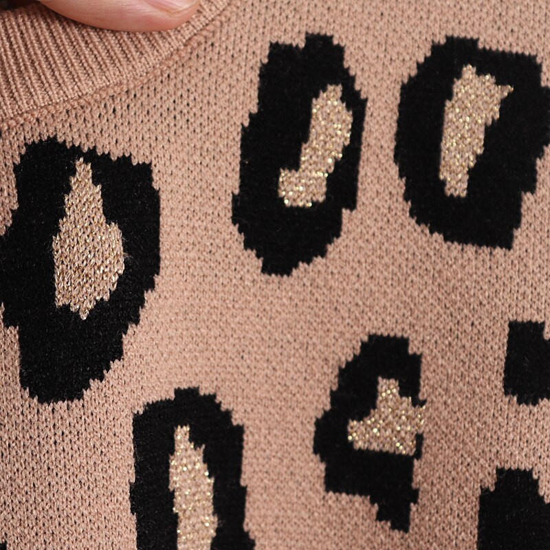 GIGOGOU Nesen Leopard Sieviešu džemperis ar O kakla izgriezumu 2022. gada rudens ziemas biezs, silti džemperi, mīksts sieviešu džemperis, trikotāžas apģērbs, velkams