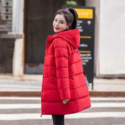 Χοντρό χειμερινό παλτό Βαμβακερή επένδυση με κουκούλα μεσαίου μήκους Γυναικείο παλτό μονόχρωμο Βασικό παλτό ζεστό πανωφόρι συν μέγεθος Top 4XL Snow Parkas