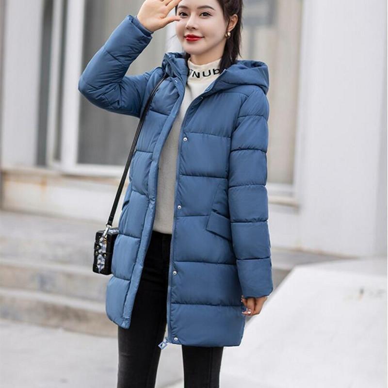 Χοντρό χειμερινό παλτό Βαμβακερή επένδυση με κουκούλα μεσαίου μήκους Γυναικείο παλτό μονόχρωμο Βασικό παλτό ζεστό πανωφόρι συν μέγεθος Top 4XL Snow Parkas