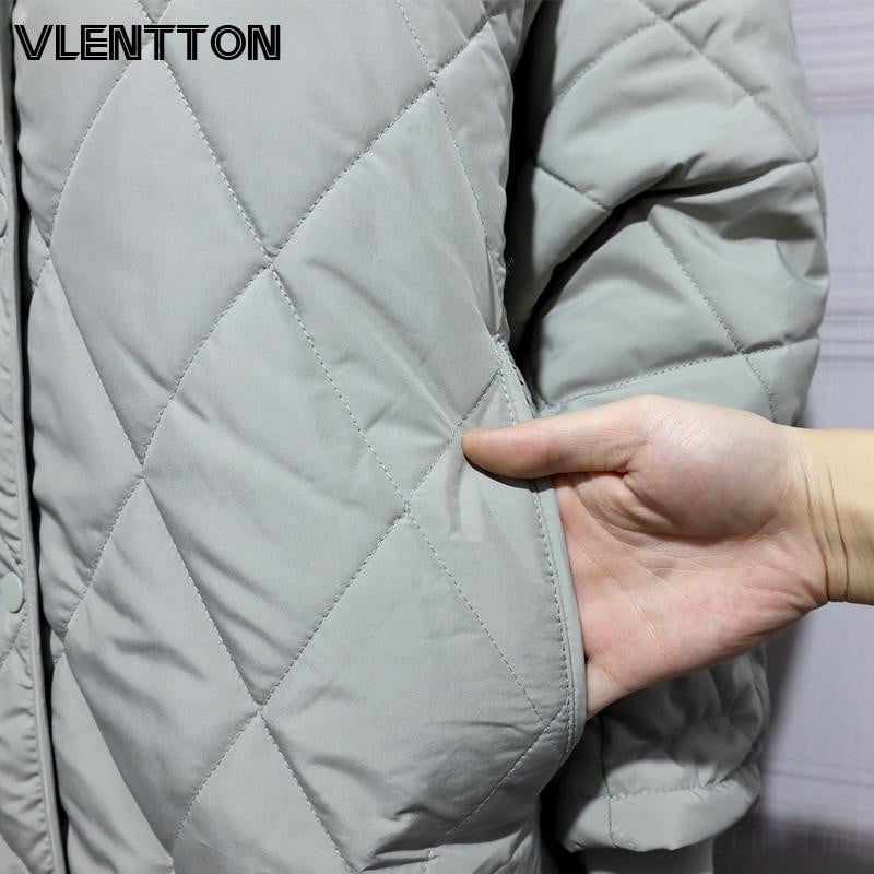 Jauns ziemas lielizmēra modes retro rūtains ar kapuci parka sieviešu ikdienas kabatas kokvilnas jakas mētelis brīvs, garš virsdrēbes sievietēm