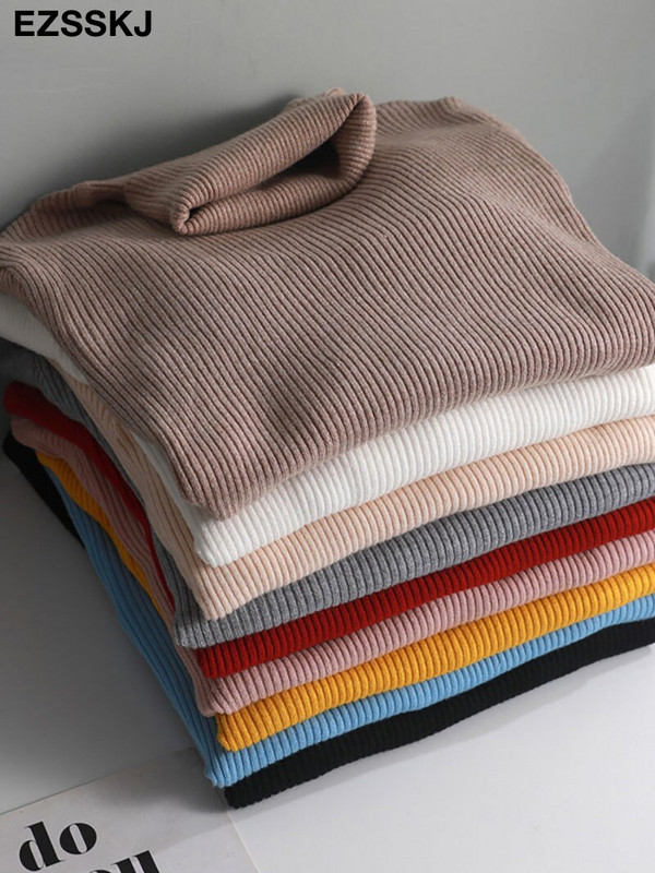 Πλεκτό γυναικείο πουλόβερ με ψηλό λαιμό Πουλόβερ με ζιβάγκο Φθινόπωρο Χειμώνας Βασικά Γυναικεία Πουλόβερ Slim Fit Μαύρο