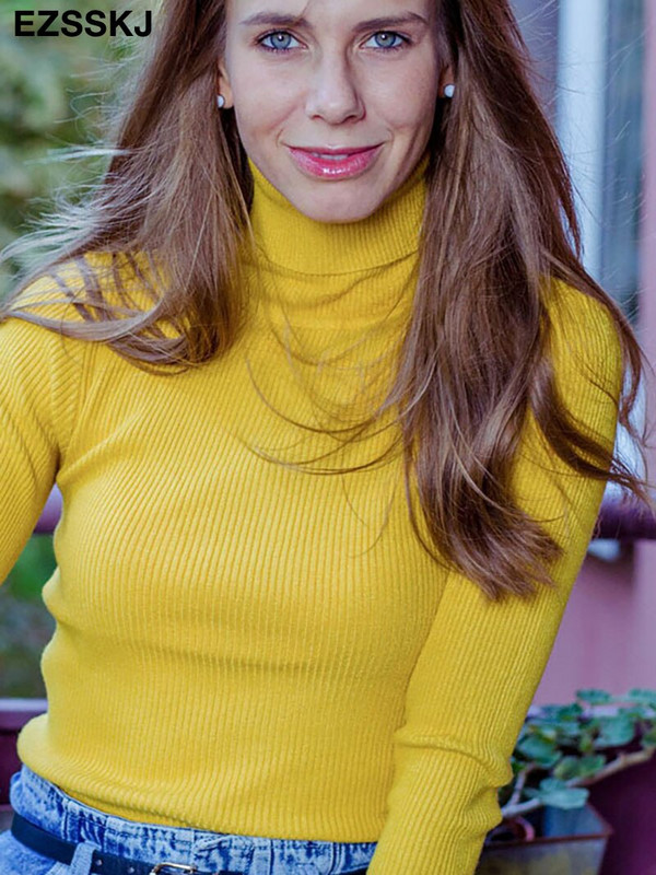 Πλεκτό γυναικείο πουλόβερ με ψηλό λαιμό Πουλόβερ με ζιβάγκο Φθινόπωρο Χειμώνας Βασικά Γυναικεία Πουλόβερ Slim Fit Μαύρο