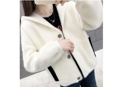 Ženski jakni kardigan, novo proljeće 2021., ženski pulover od imitacije nerca i baršuna, studentska ležerna jakna s kapuljačom, elegantni pleteni kaput