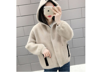 Ženski jakni kardigan, novo proljeće 2021., ženski pulover od imitacije nerca i baršuna, studentska ležerna jakna s kapuljačom, elegantni pleteni kaput