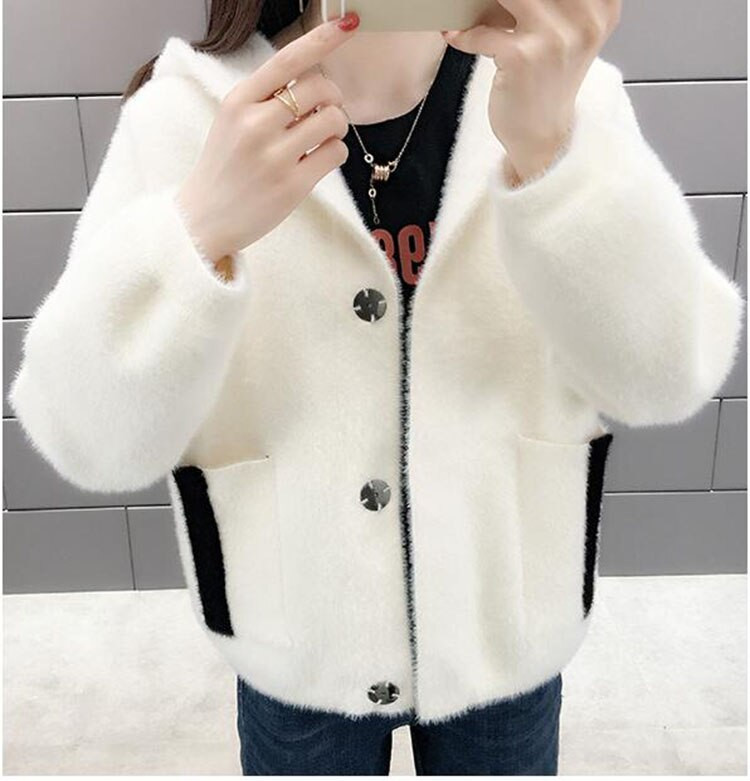 Ženski jakni kardigan, novo proljeće 2021., ženski pulover od imitacije nerca i baršuna, studentska ležerna jakna s kapuljačom, elegantni pleteni kaput