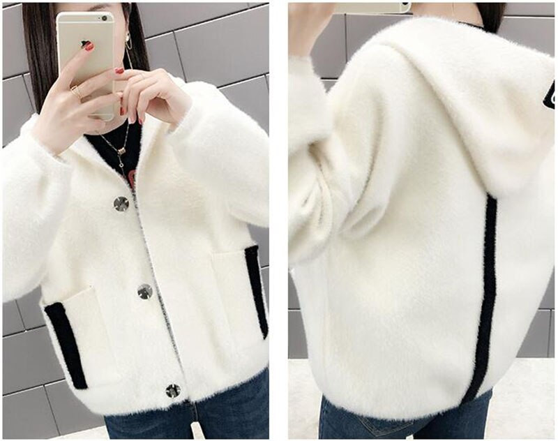 Ženski jakni kardigan, novo proljeće 2021., ženski pulover od imitacije nerca i baršuna, studentska ležerna jakna s kapuljačom, elegantni pleteni kaput