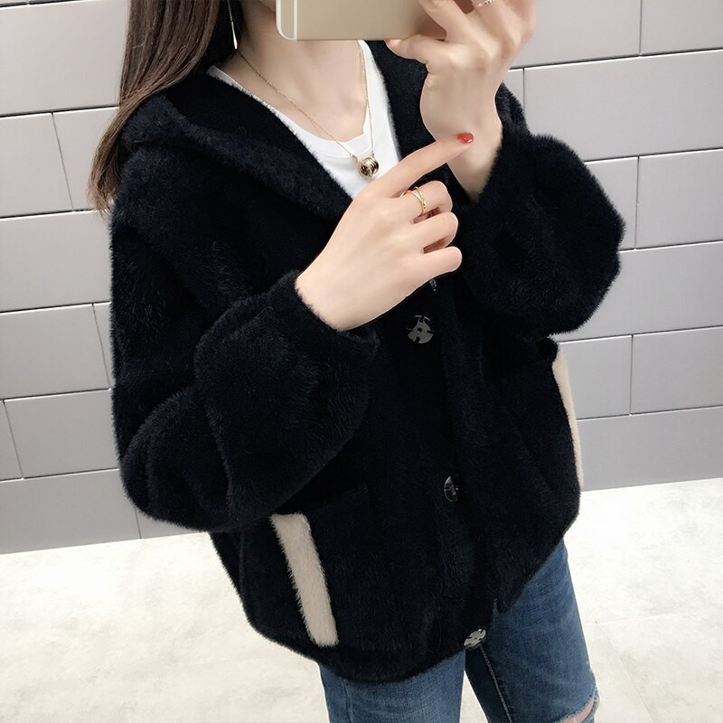 Ženski jakni kardigan, novo proljeće 2021., ženski pulover od imitacije nerca i baršuna, studentska ležerna jakna s kapuljačom, elegantni pleteni kaput